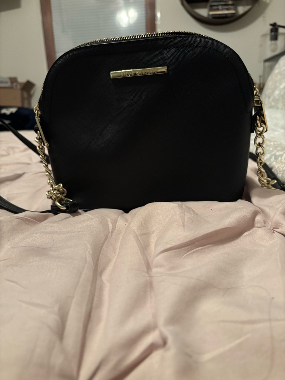 Steve Madden Black Crossbody with Gold Chain Trim